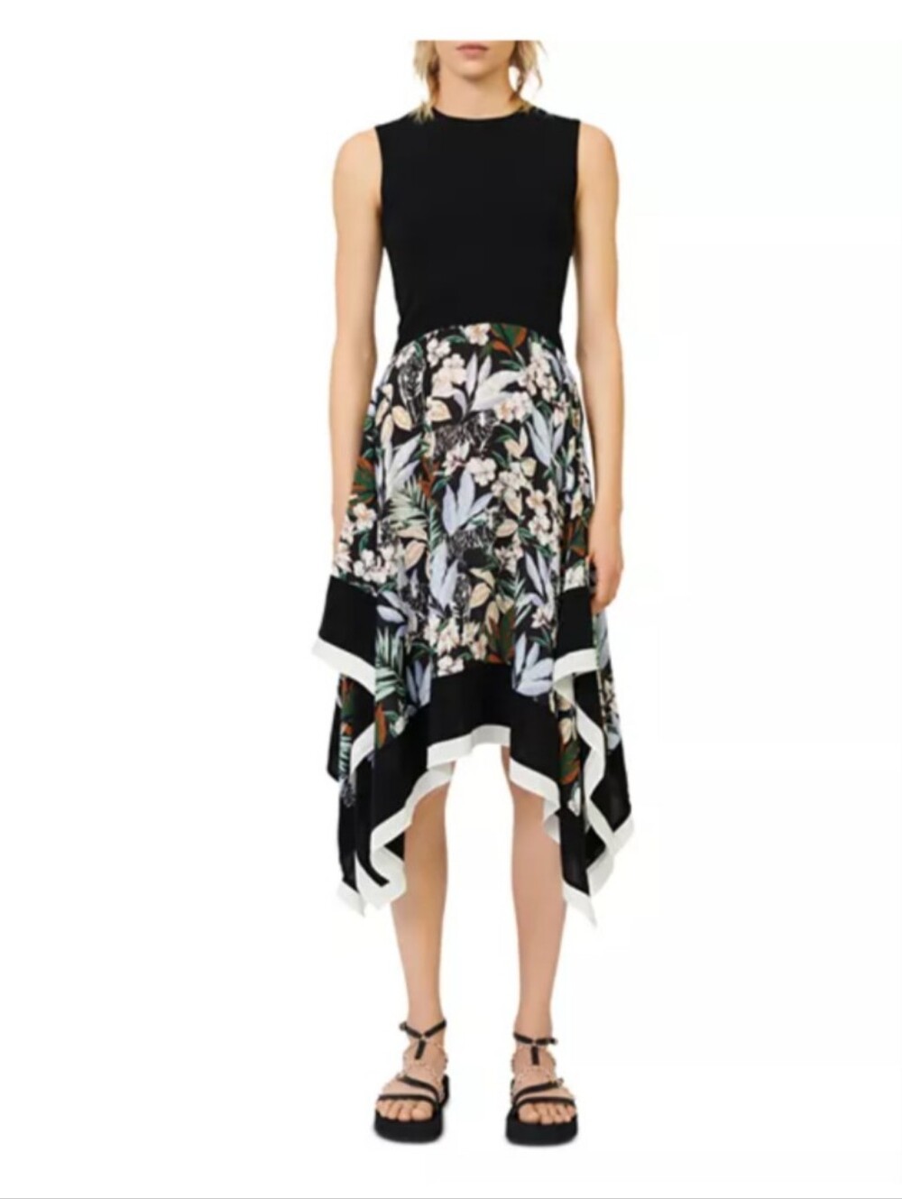 Maje Rosange Dress - Size 40 (M-L) - Floral Black and White Women's Skirt